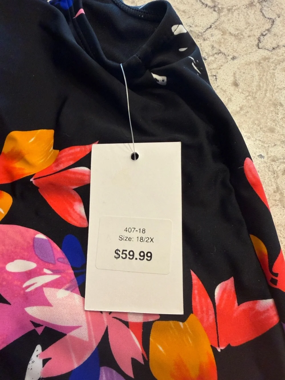 NWT My Swim Body Black Blouson Floral Tie-Hem Swim Tank Top - Women size 18